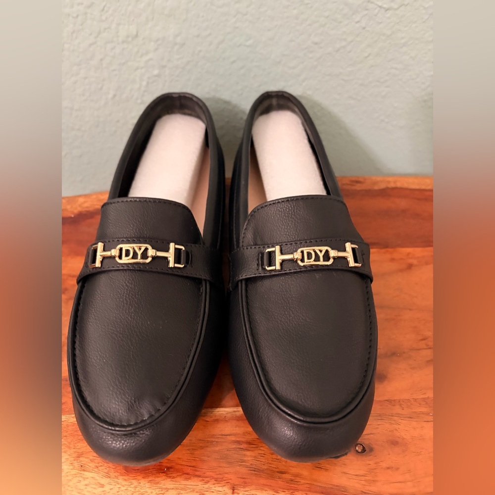 Black Loafers with Gold Accent